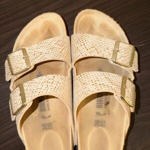 Birkenstock Arizona Sandals Beige Snakeskin Embossed